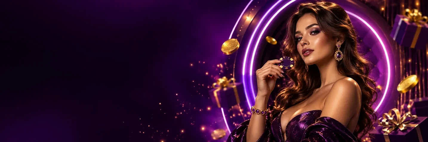 Lüx Casino banner görseli: altın paralar ve hediye kutularıyla çevrili, neon ışıklı çerçevede fiş tutan kadın